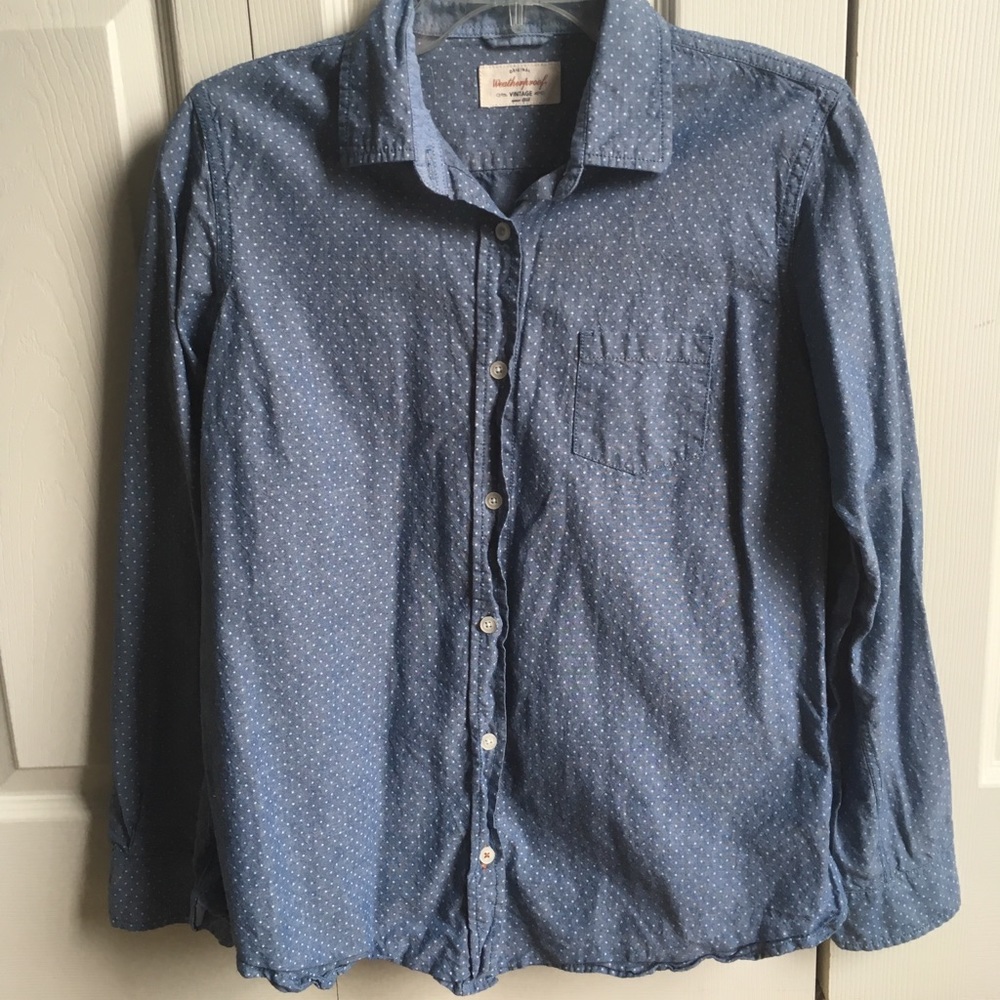 Button down polka dot denim shirt